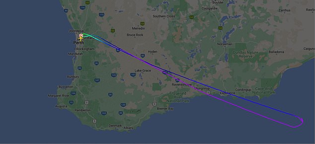 The incident occurred on flight VA696 between Perth and Melbourne on Monday, forcing the flight to return to Perth Airport (flight path pictured).