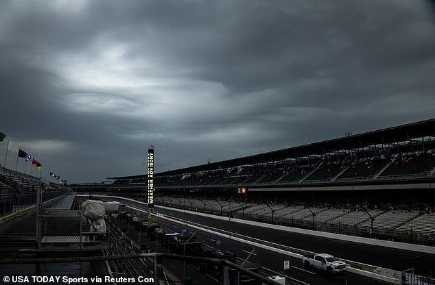 General view during a rain delay in the 108th race of the Indycar Series of the Indianapolis 500