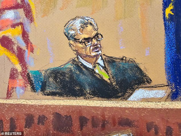 A sketch of Judge Juan Merchán during the secret money trial. Donald Trump's sentence is at his discretion