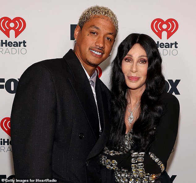 Cher, pictured here with her boyfriend, rapper Alexander Edwards.  There is a forty-year age difference between the couple.