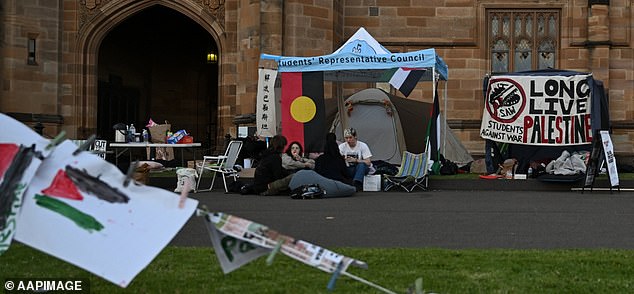 Photograph of a pro-Palestine protest at the University of Sydney on Friday, April 26, 2024.