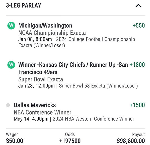 The bettor had been waiting a while for this parlay to cash in on his previous soccer bets.