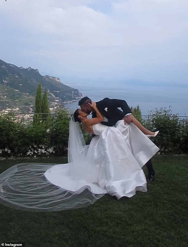 Rachel (left) married her partner Tobi Pearce (right) in a picture-perfect ceremony held in a secluded garden in Ravello on the Amalfi Coast last month.