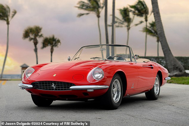 The one that has fallen in price the most in the last 12 months has been the Ferrari 365 California, losing almost a quarter of its value last year, losing £725,000. This 1967 example shown in the photo had a guide price of between $4 million and $4.5 million at RM Sotheby's Miami auction in March, but it did not sell.