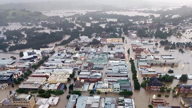 LISMORE, AUSTRALIA - NewsWire Photos FEBRUARY 28, 2022: An aerial image of Lismore in northern New South Wales shows extensive flooding as the region experiences its worst flooding in a century. Image: NCA NewsWire