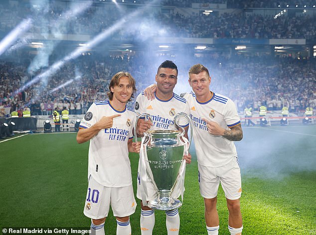 The 34-year-old (right) would form one of the best midfield trios alongside Casemiro (centre) and Luka Modric (left).