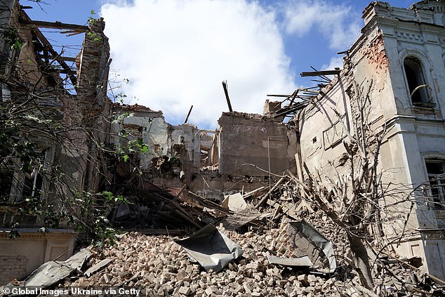 Russia invaded Ukraine in February 2022 and thousands of soldiers and civilians died in a brutal war, the likes of which had not been seen in Europe since the end of World War II almost 80 years ago (Mala Danylivka in Ukraine photographed this month after the missile stroke)