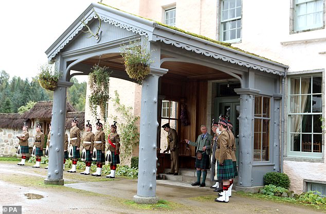 Charles, then Prince of Wales, at a ceremony in Birkhall to present medals to soldiers of the 51st Highland, 7th Battalion, Royal Regiment of Scotland, 2012.