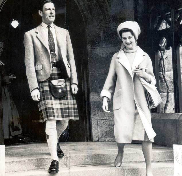 Princess Alexandra with her new husband Angus Ogilvy, as they leave Crathie Church near Balmoral during their honeymoon in Birkhall, 1963.