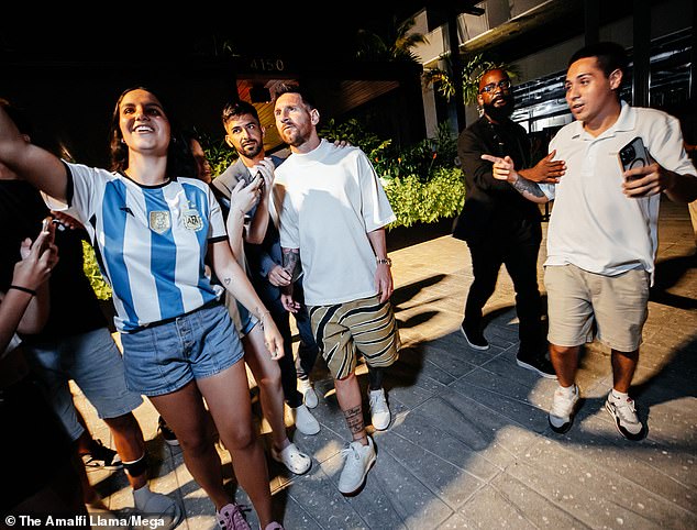 Fans stopped Messi to take photos as the Inter Miami star arrived at the family dinner.