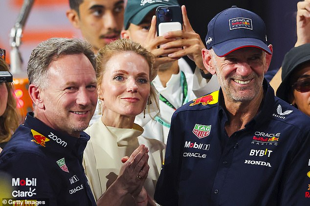 Christian (left) and Geri Horner (centre) photographed at the Jeddah Grand Prix. Locals are concerned that the couple's new pool has a noisy heat pump and will attract social gatherings that could disrupt the nearby church.