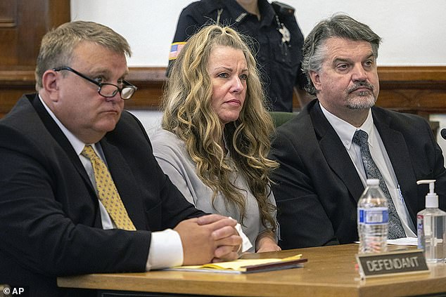 Lori Vallow Daybell, center, sits between her attorneys during a hearing at the Fremont County Courthouse in St. Anthony, Idaho, on Aug. 16, 2022. She was sentenced to life in prison without parole last year.