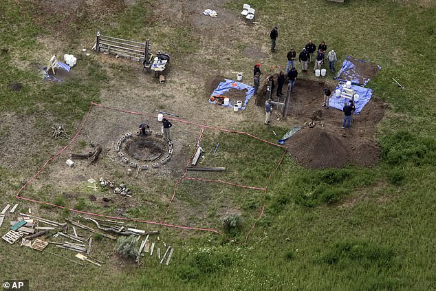 In this aerial photo, investigators search for human remains at Chad Daybell's residence in Salem, Idaho, on June 9, 2020; They found the remains of Vallow's two youngest children, JJ and Tylee.