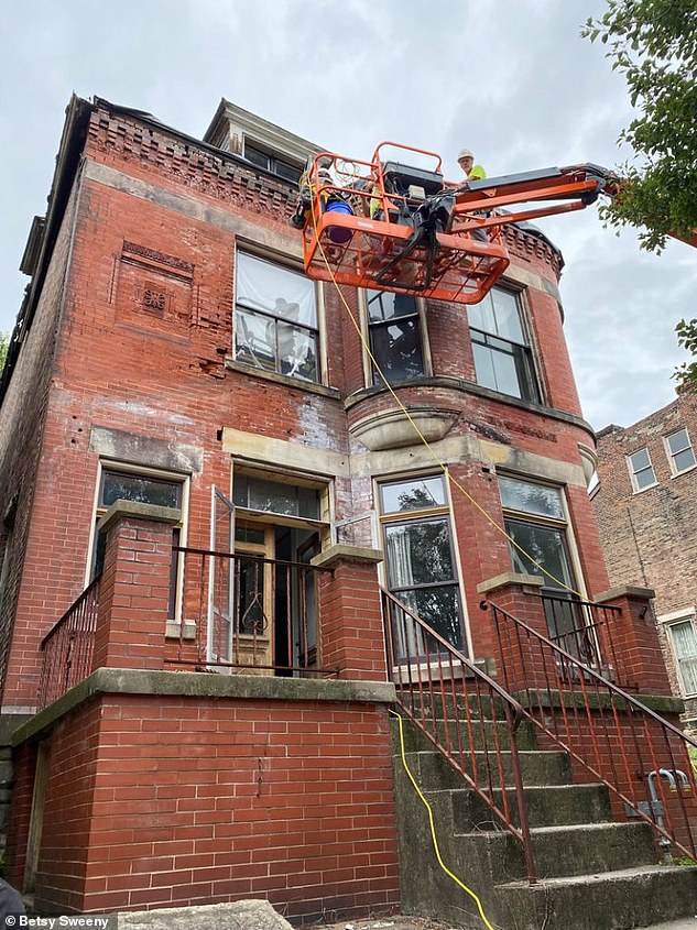 The first task was to protect the house from further water damage, which involved sealing openings and installing windows.