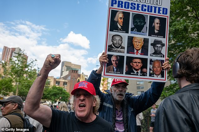 Following his conviction, furious Trump supporters shared images of upside-down American flags, a symbol used by insurrectionists at the US Capitol on January 6, 2021.