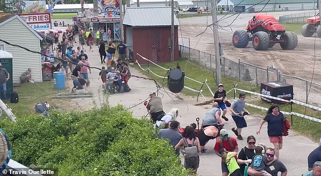 And in one terrifying moment, a father and son appear to become entangled in the falling cable.