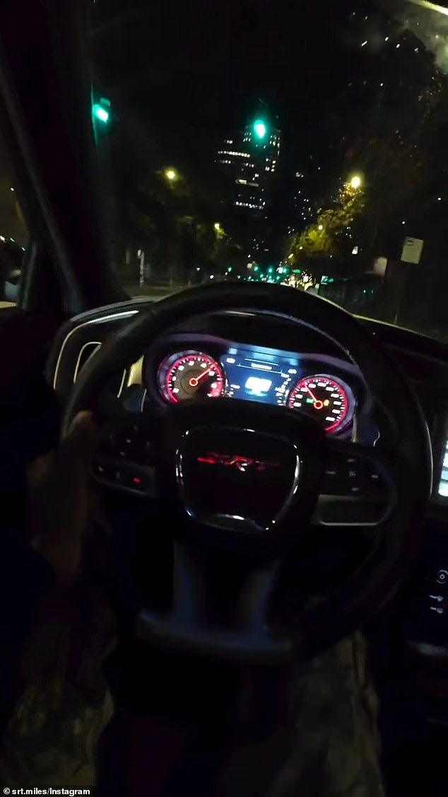 In one video, the lights on Fourth Avenue in Seattle turn green, encouraging Hudson to hit the accelerator, reaching triple-digit speeds.