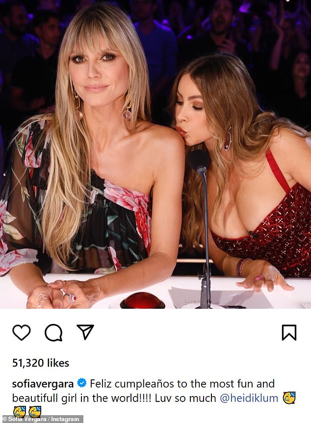 Sofia Vergara, who is Heidi's fellow judge on America's Got Talent and also a close friend, gushed about her affection for the birthday girl on Instagram.