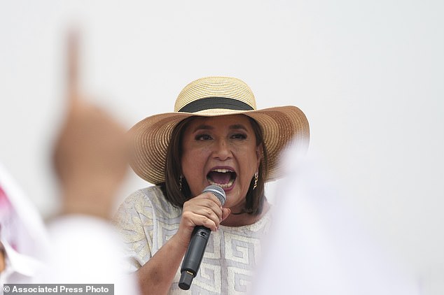 Gálvez speaks during his campaign closing event in Los Reyes la Paz, on the outskirts of Mexico City.