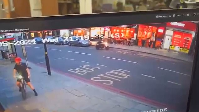 Shocking CCTV footage shows the moment a hitman on a stolen motorcycle attacks three men outside a Turkish restaurant