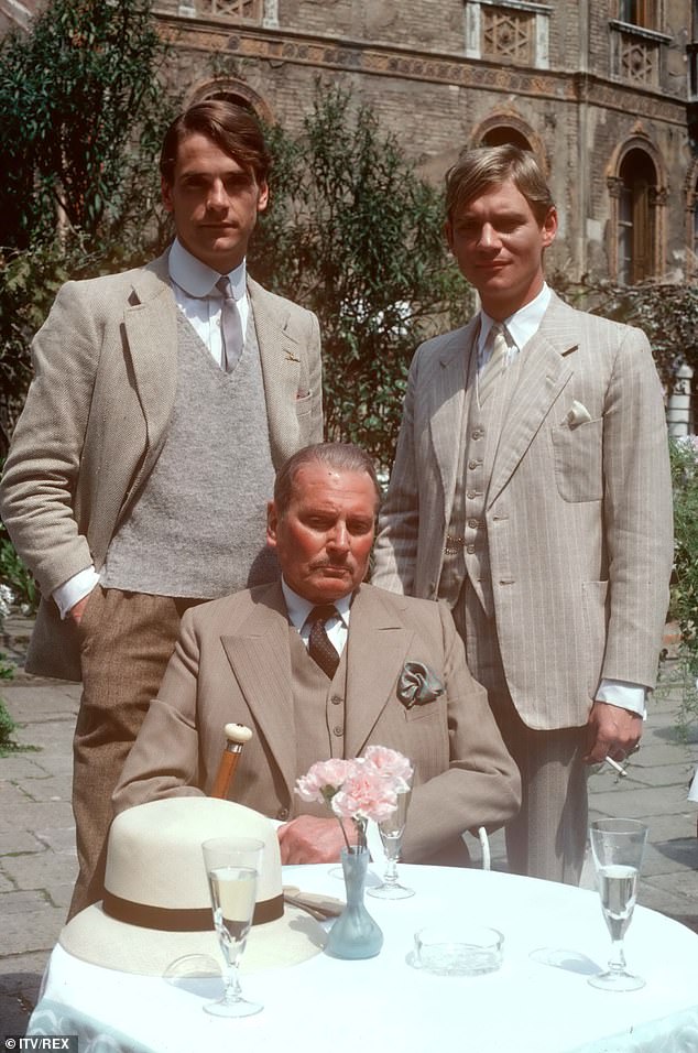 Earl Beauchamp became the inspiration for Evelyn Waugh's character, Lord Marchmain, in her famous novel Brideshead Revisited. Above: Anthony Andrews, Laurence Olivier and Jeremy Irons as Lord Sebastian Flyte, Lord Marchmain and Charles Ryder in the 1981 television adaptation of Waugh's novel.