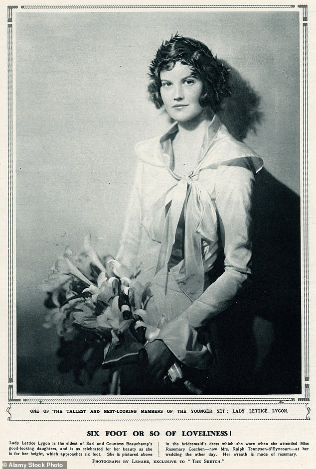 Lady Lettice Lygon was the eldest daughter of Earl Beauchamp. She appears in the photo above in The Sketch in 1929. The publication described the tall beauty as 