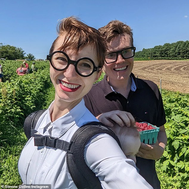 In the photo: the Collins couple picking raspberries in a photograph shared on Instagram