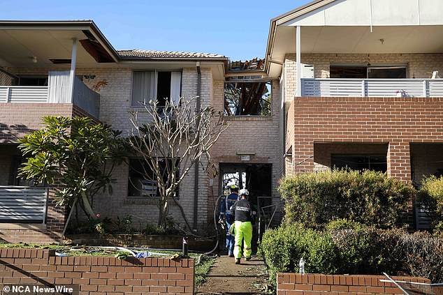 The front of the house on Waikanda Crescent (pictured) is the only area that was not destroyed following the explosion just before 1pm on Saturday.