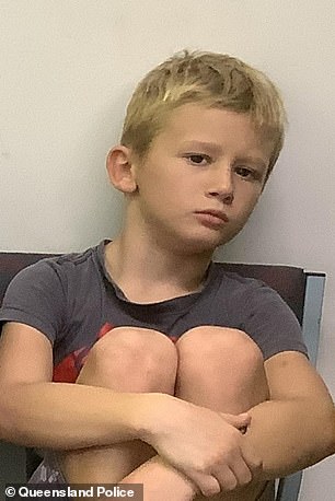 The 10-year-old boy (pictured) is 145cm tall, has blonde hair and blue eyes.