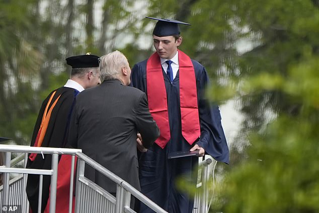 He said his 18-year-old son Barron (pictured), who recently graduated from Oxbridge Academy, has been focused on his future.