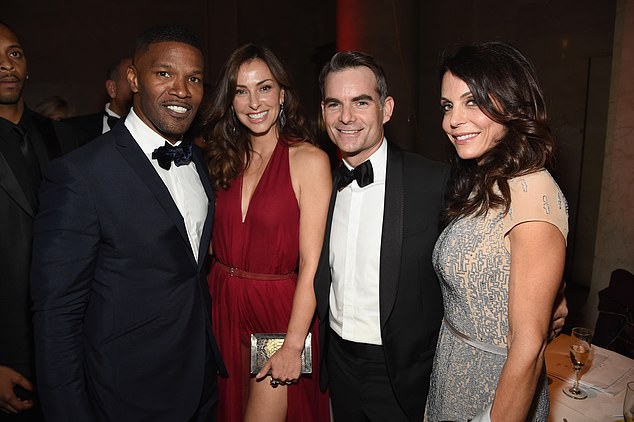 (Left to right) Jamie Foxx, Ingrid Vandebosch, Jeff Gordon and Betthany Frankel post a photo