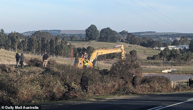 An excavator was used to clear blackberry bushes next to the dam on Wednesday.