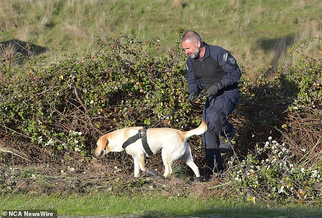 A police technical dog (pictured) is believed to have made the discovery at the dam.