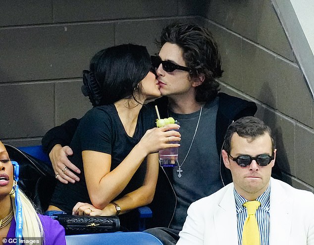 The couple showed they were not shy about showing their affection for each other as they shared kisses at the US Open men's final (pictured).