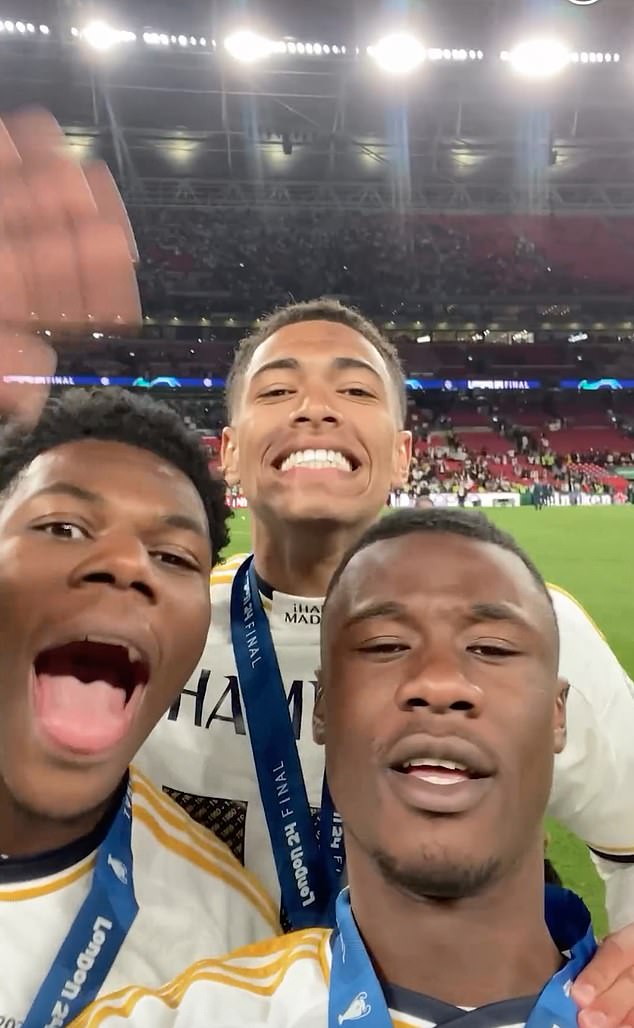 Real Madrid posted a video on the club's Instagram feed in which the players are seen celebrating with their medals during the end of the match.