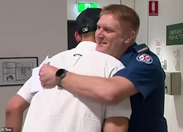 This week Mr Abdul had to thank the paramedics who saved his life (pictured Mr Abdul and paramedic Jeremy Beck).