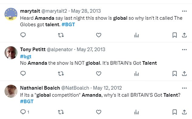 Despite the incredible talent, fans were unhappy with Amanda and took to Twitter to suggest the show be renamed 'The Globe's Got Talent' after she insisted it was an international show.