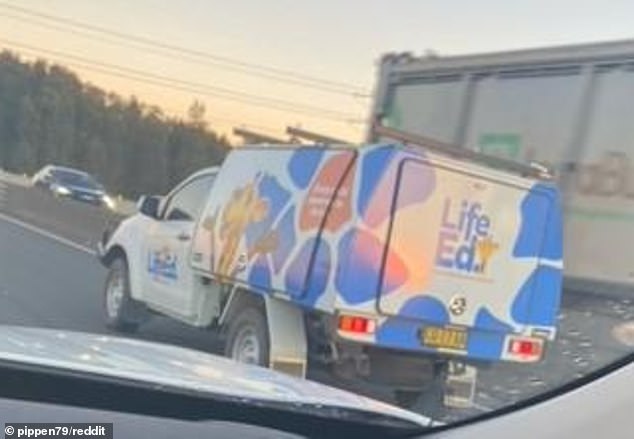 A photo of a Life Education ute was taken by a passing car (pictured). These vehicles are used, in addition to the iconic vans, for new pop-up sessions in schools.