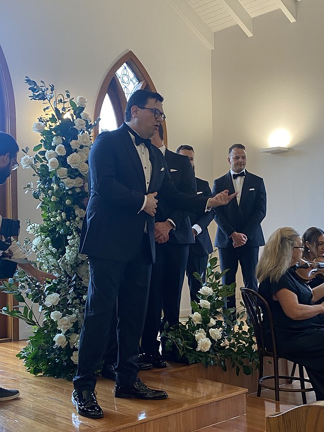 David Sharaz is pictured before the wedding ceremony on Saturday afternoon.