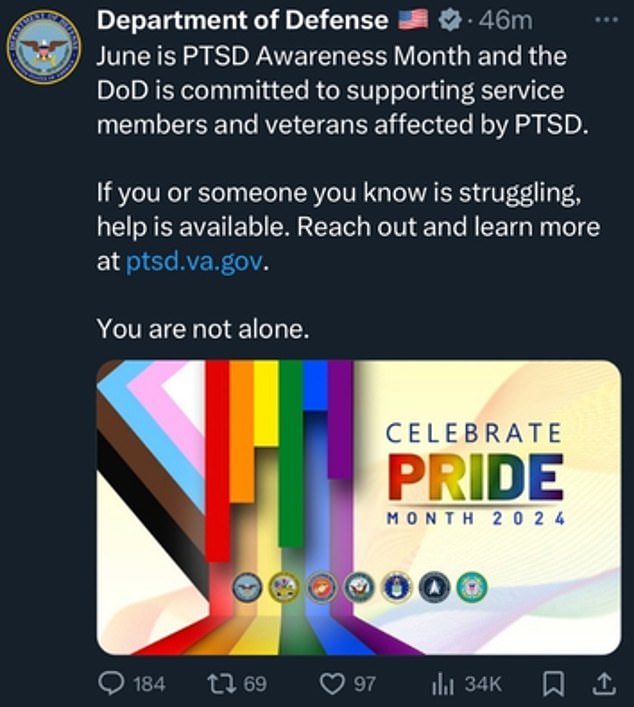 The day came when the Department of Defense seemed to confuse Pride Month and PTSD.