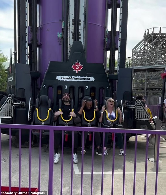 The American Horror Story actor included a short video that filmed him having a great time on a drop tower.