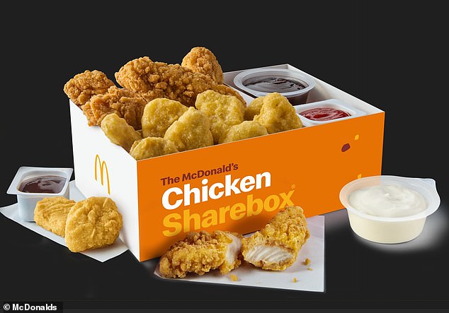 Pictured: Chicken Share Box includes six Chicken Selects, 12 Chicken McNuggets, two McNugget sauces and two Selects sauces. This will be available in the promotion.