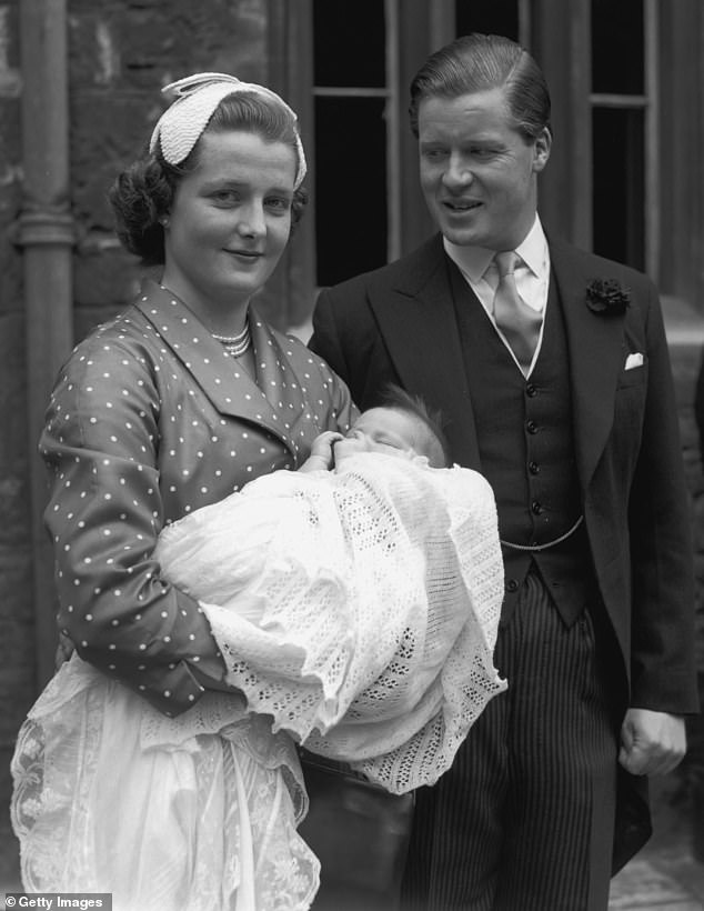 The couple had two daughters within a few years, pictured holding Sarah after her baptism at Westminster Abbey in 1955.