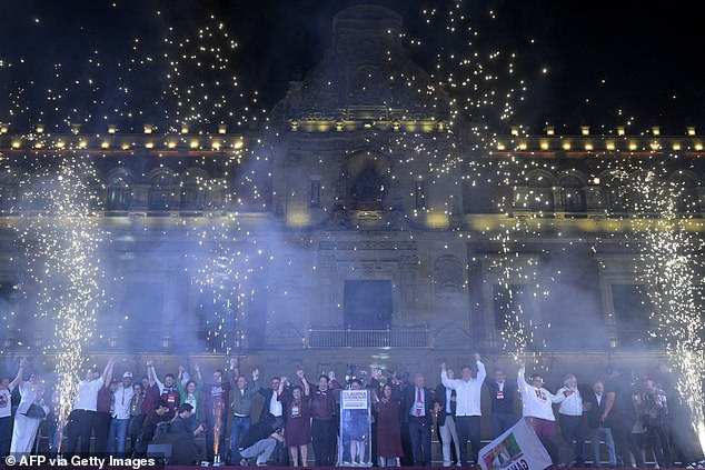 Mexico's presidential candidate for the Morena party, Claudia Sheinbaum, celebrates after the results of the general elections in Mexico City.