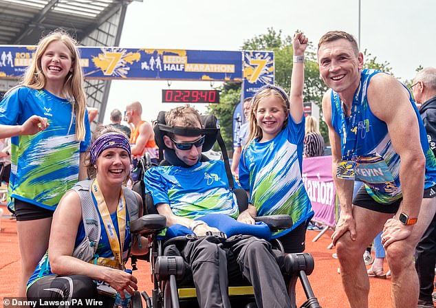 Rob Burrow joined his wife Lindsey (who ran the half marathon), daughters Macy and Maya, and Kevin Sinfield last year to raise awareness about Burrow's condition.