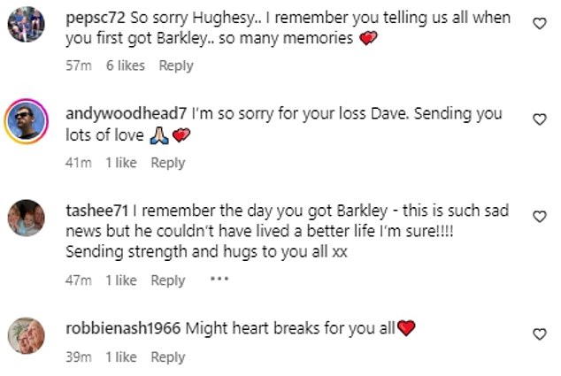 Hughesy was inundated with condolences from his A-list followers and friends as they flocked to the video's Instagram comments section.