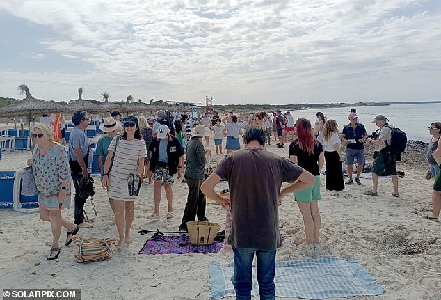 Protesters yesterday occupied a beach in Mallorca in a demonstration against the avalanche of tourists who flock to the area every summer.