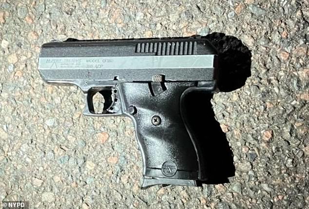 Bernardo Raul Castro-Mata, 19, allegedly shot at officers with an illegal handgun (pictured) in East Elmhurst just before 2 a.m. Monday.