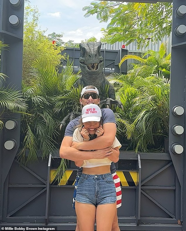 The couple was the picture of newlywed happiness as they explored the amusement park.