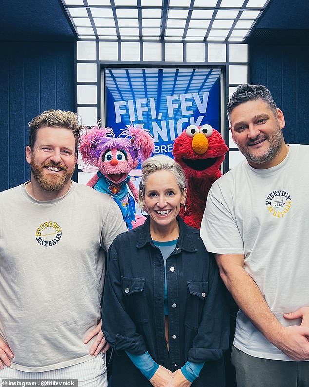 Fox's Fifi, Fev and Nick have claimed their 12th consecutive win as Melbourne's most listened to breakfast show. (Pictured: Nick Cody, Fifi Box, Brendan Fevola)